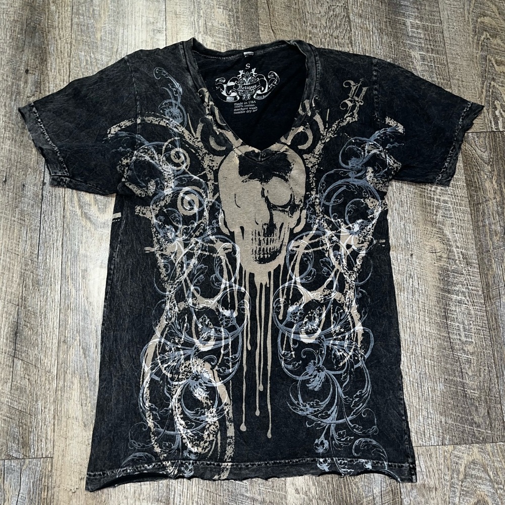Women’s Black Graphic Skull‎ Y2K V neck T-Shirt Size Small Death Race